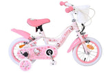 Rosa Kinderfahrrad mit Hello Kitty Motiven und Korb vorne