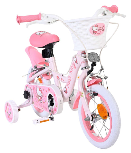 Rosa Kinderfahrrad mit Hello Kitty Motiven und Stützrädern