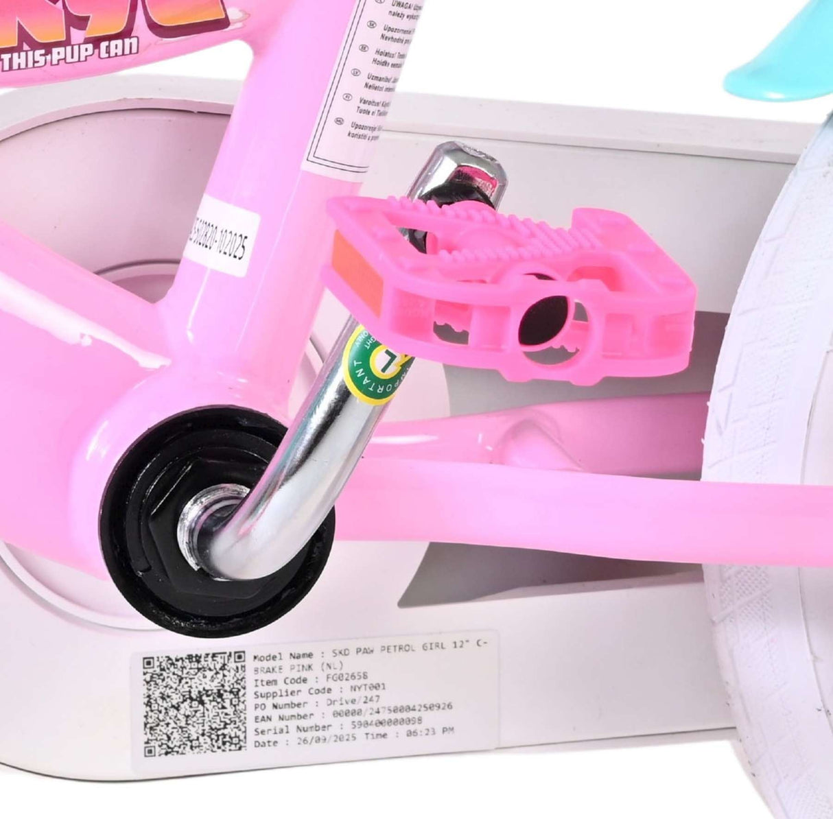 Pinkes Kinderfahrrad mit Pedal und Rahmen in glänzender Ausführung