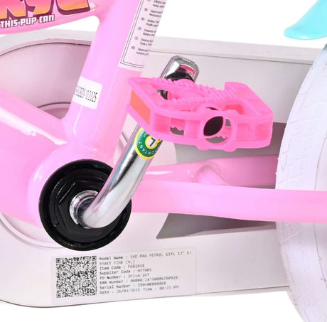 Pinkes Kinderfahrrad mit Pedal und Rahmen in glänzender Ausführung