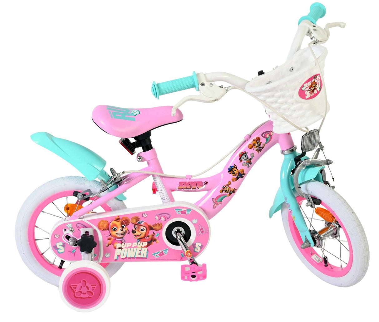 Kinderfahrrad in Pink und Blau mit Charaktermotiven und Stützrädern