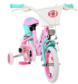 Kinderfahrrad in Pink und Türkis mit Korb und niedlichem Design