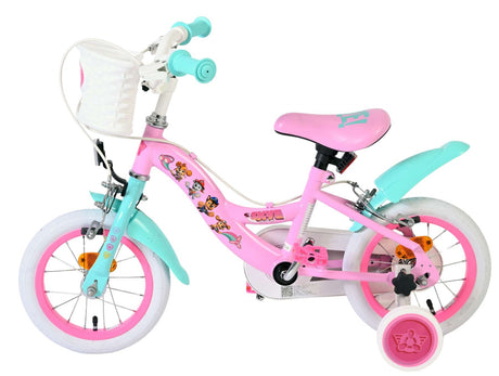 Kinderfahrrad in Pink und Mint mit Korb und weißen Reifen