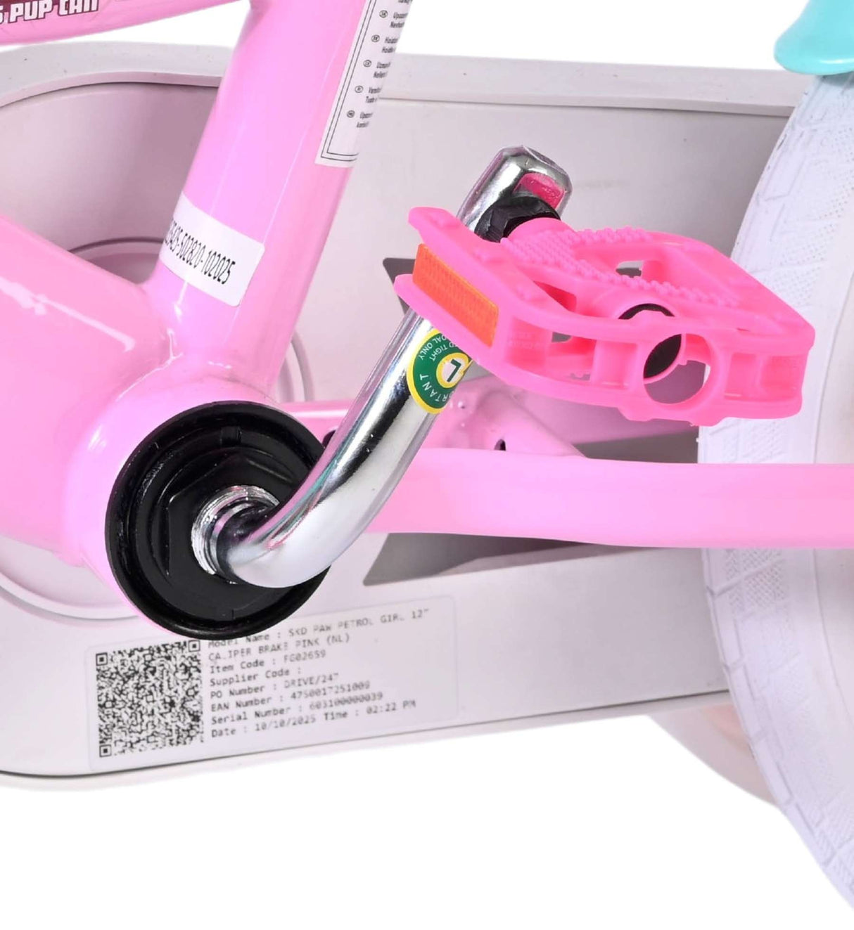 Volare Paw Patrol Kinderfahrrad Mädchen 12 Zoll Rosa – zwei Handbremsen, Korb, abnehmbare Stützräder, höhenverstellbar