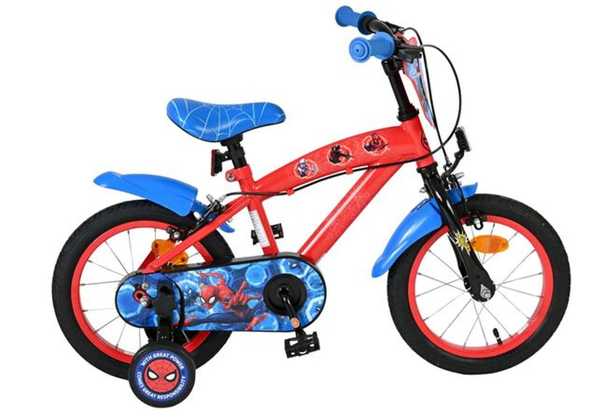 Volare Spider-Man Kinderfahrrad - Jungen - 14 Zoll - Blau/Rot - Zwei Handbremsen