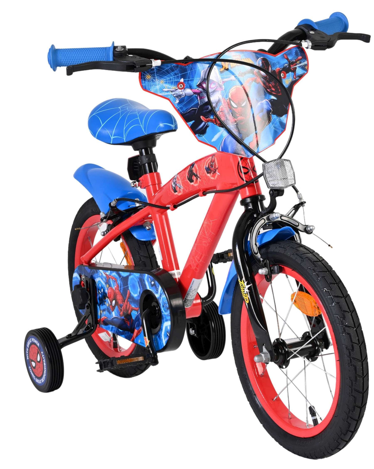 Volare Spider-Man Kinderfahrrad - Jungen - 14 Zoll - Blau/Rot - Zwei Handbremsen