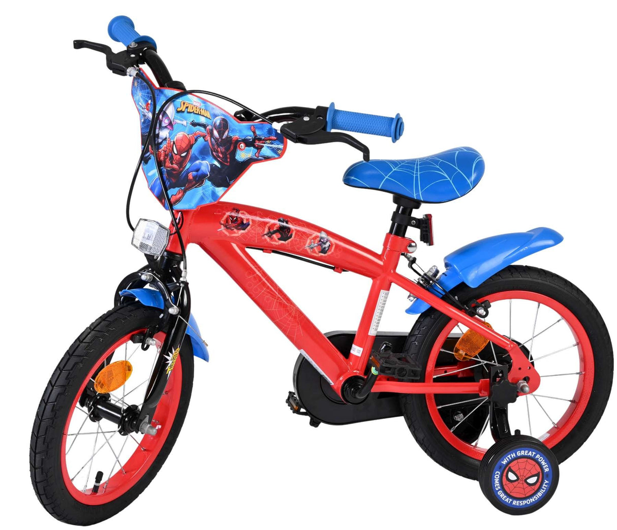 Volare Spider-Man Kinderfahrrad - Jungen - 14 Zoll - Blau/Rot - Zwei Handbremsen