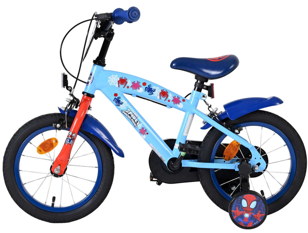 Volare Spidey Kinderfahrrad - Jungen - 14 Zoll - Blau Rot - Zwei Handbremsen