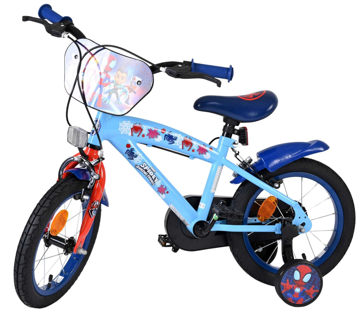 Volare Spidey Kinderfahrrad - Jungen - 14 Zoll - Blau Rot - Zwei Handbremsen