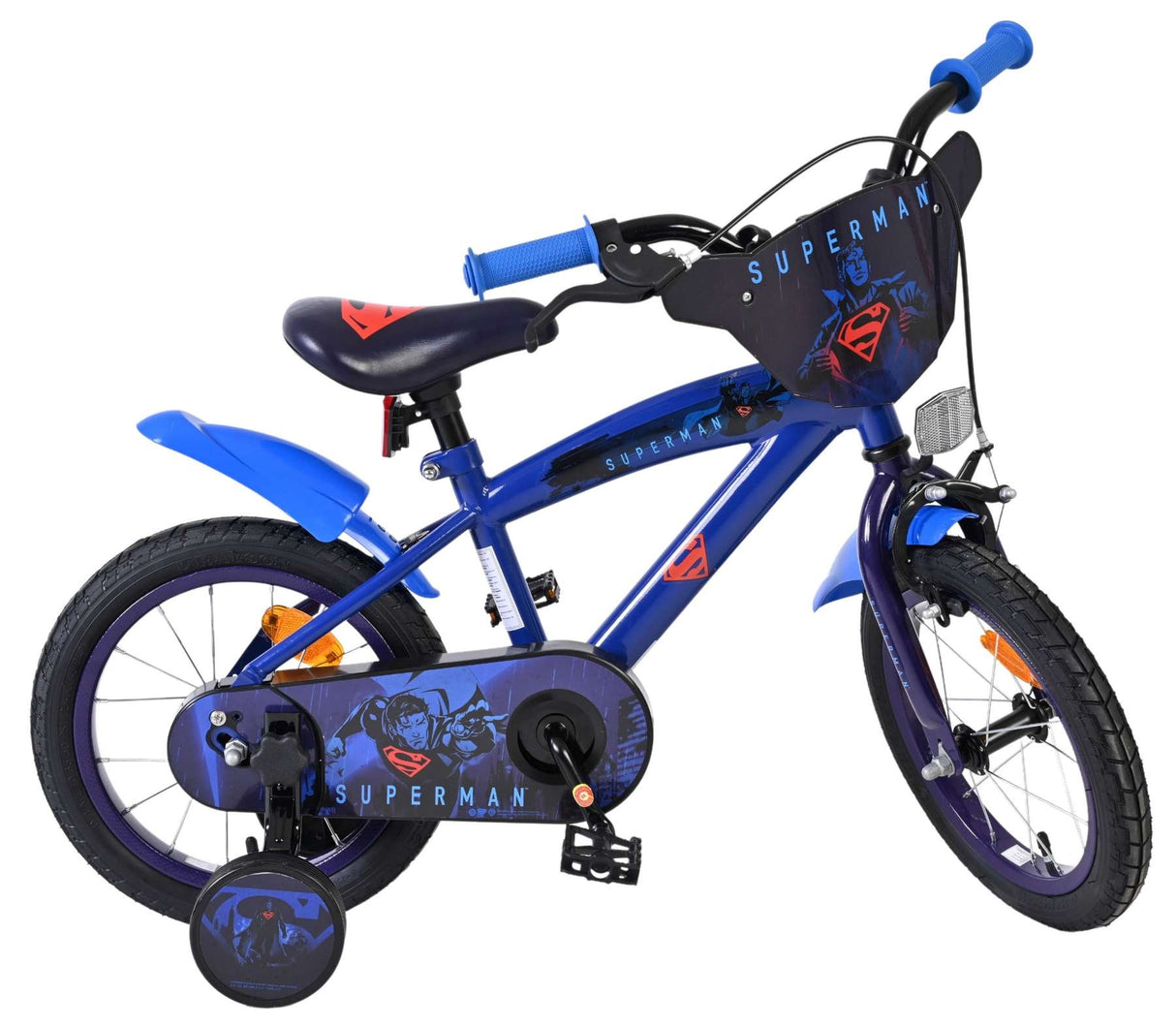 Kinderfahrrad in Blau mit Superman-Motiv und Stützrädern