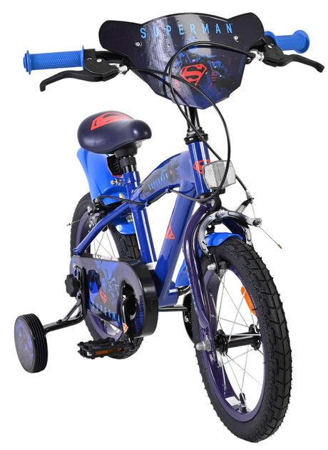 Kinderfahrrad in Blau mit Superman-Motiv und Stützrädern