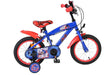 Kinderfahrrad in Blau und Rot mit sportlichem Design und Stützrädern