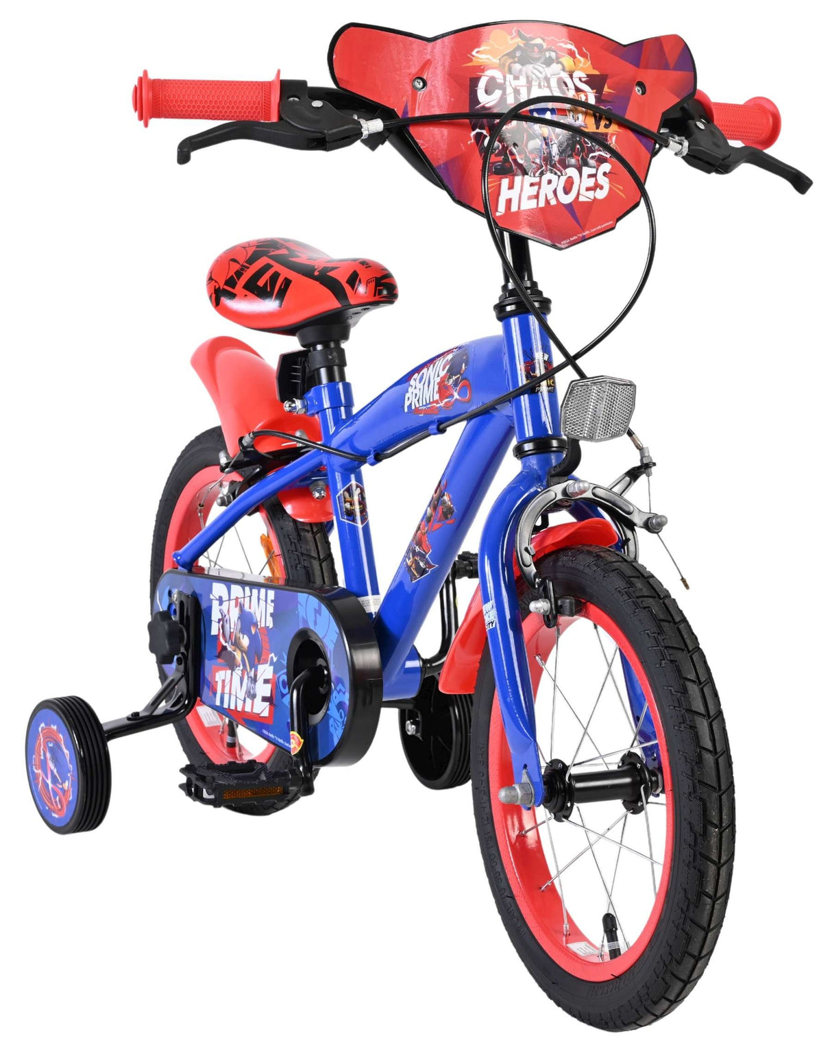 Buntes Kinderfahrrad mit Stützrädern und sportlichem Design in Blau und Rot