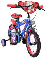 Buntes Kinderfahrrad mit Stützrädern und sportlichem Design in Blau und Rot