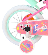 Rosa Kinderfahrrad mit buntem Design und weißen Reifen