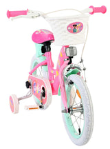 Kinderfahrrad in Pink und Mint mit Korb und Barbie-Motiv