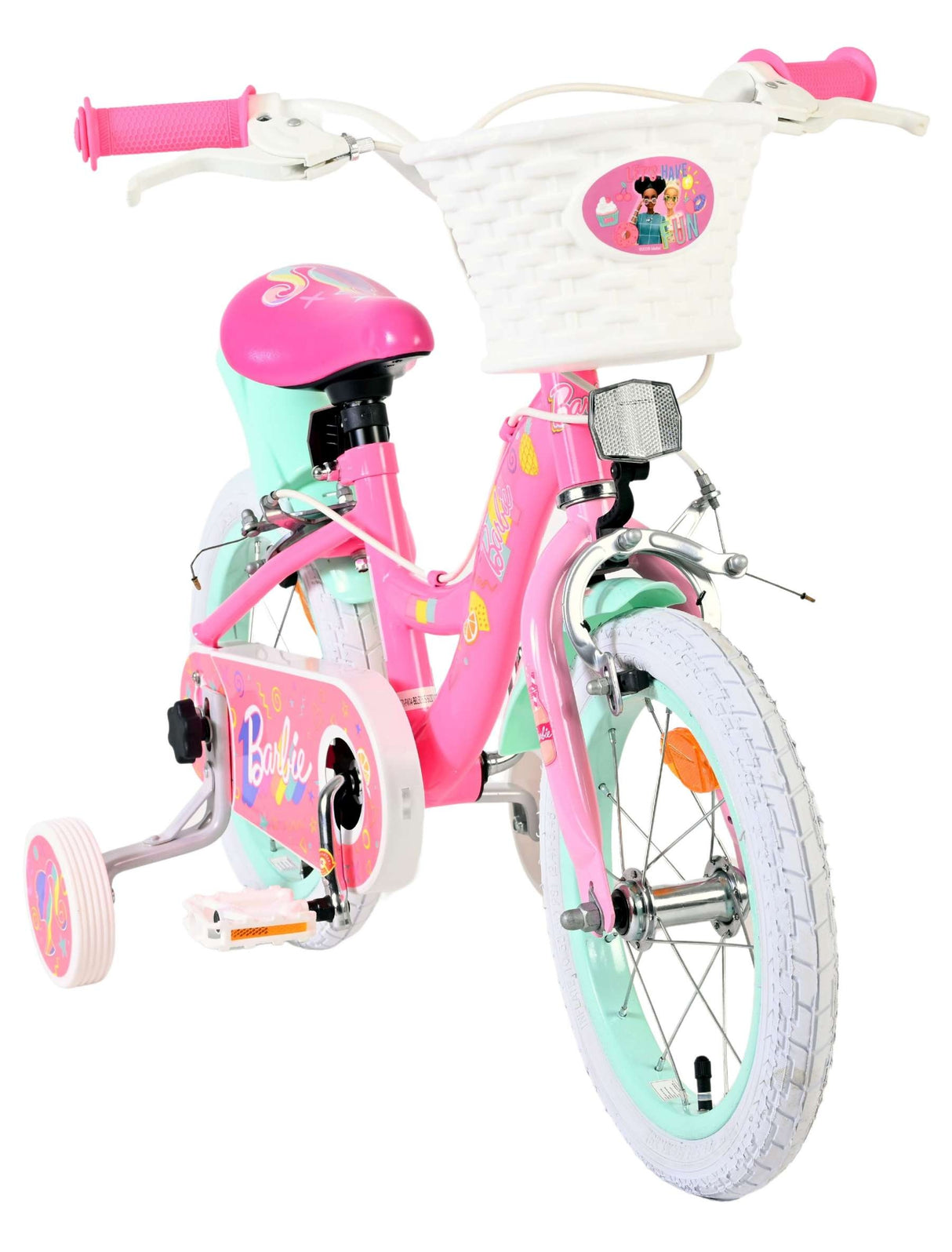 Kinderfahrrad in Pink und Mintgrün mit Korb und Trainingst stabilisatoren
