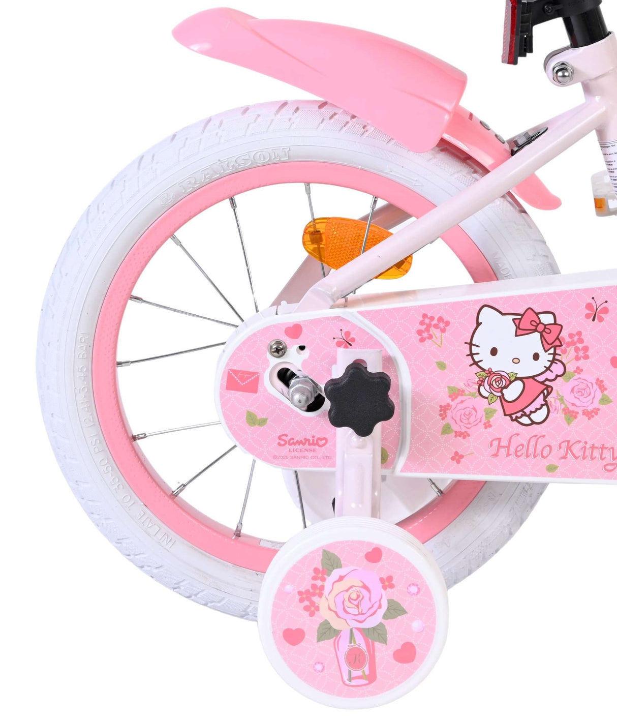 Rosa Kinderfahrrad mit Hello Kitty Design und weißen Reifen