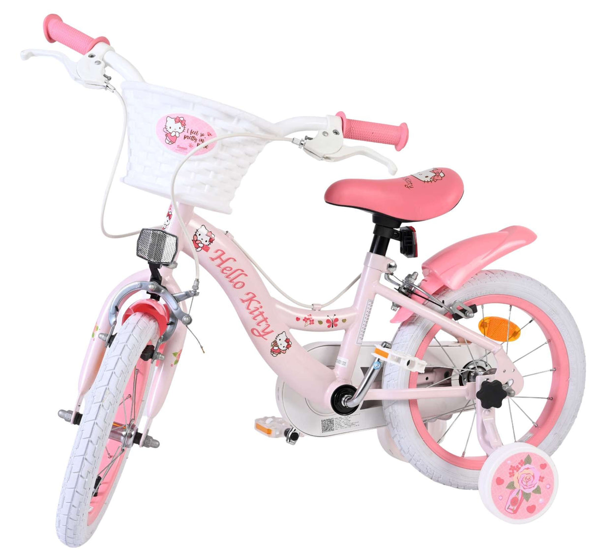 Kinderfahrrad in Rosa mit Hello Kitty Design und Korb vorne