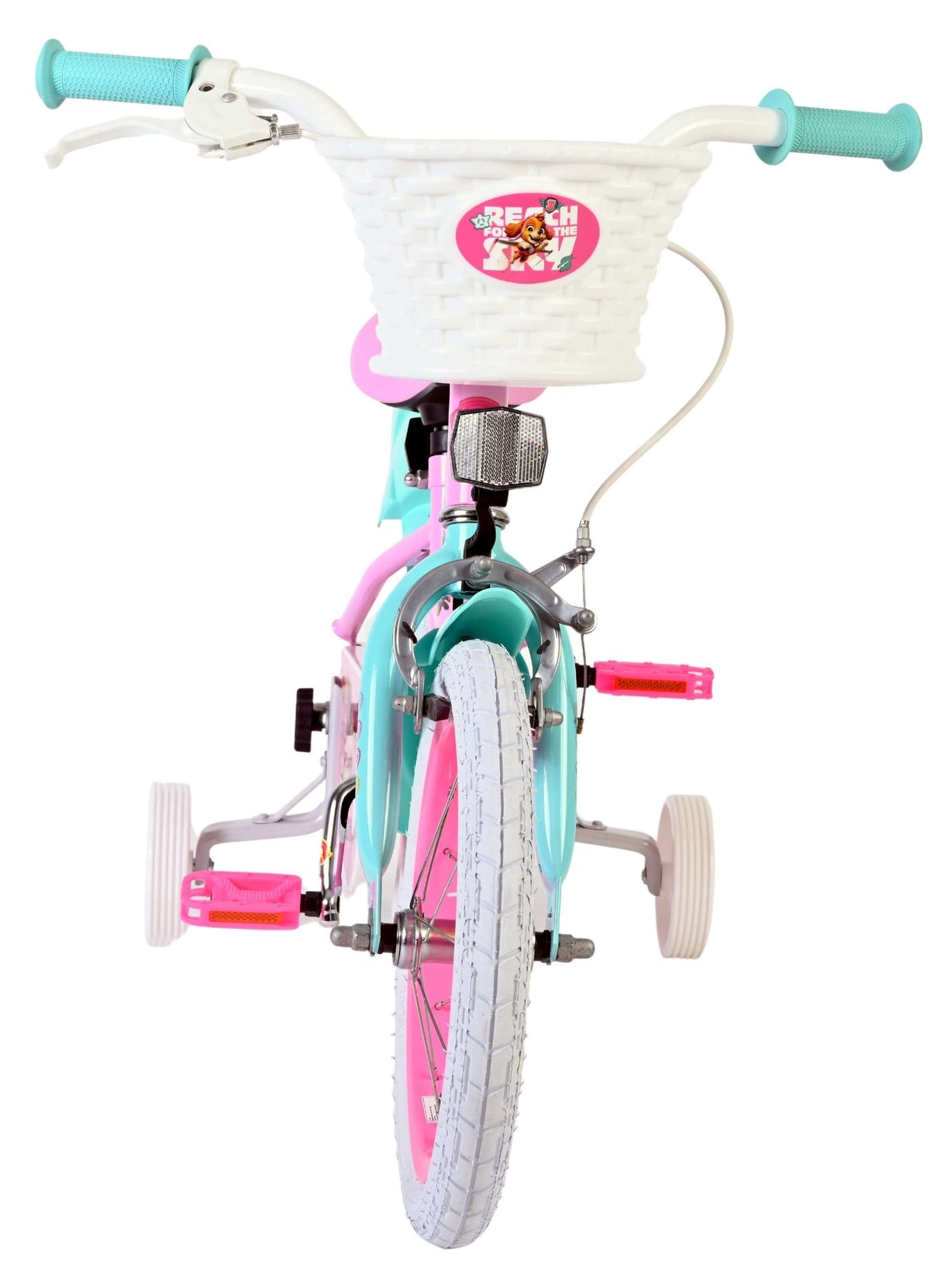 Kinderfahrrad in Türkis und Pink mit Korb und Stützrädern