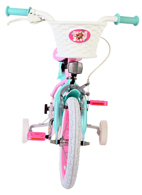 Kinderfahrrad in Türkis und Pink mit Korb und Stützrädern