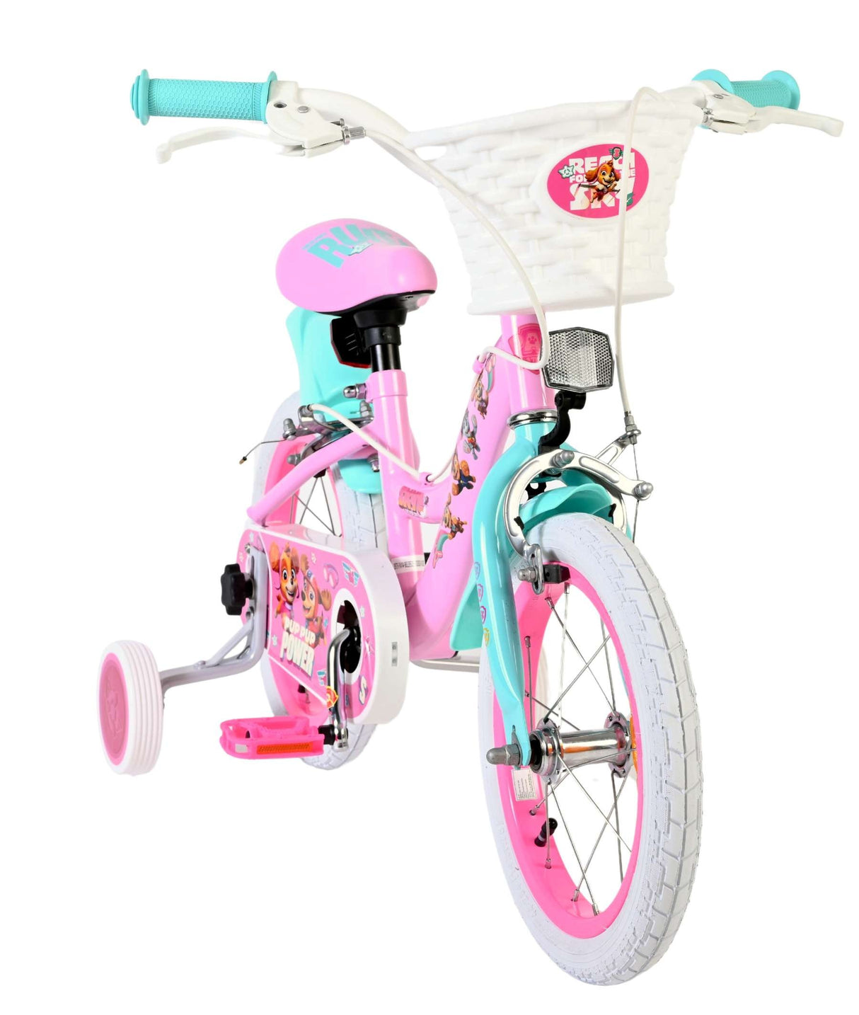 Kinderfahrrad in Pink und Blau mit Korb und Stützrädern