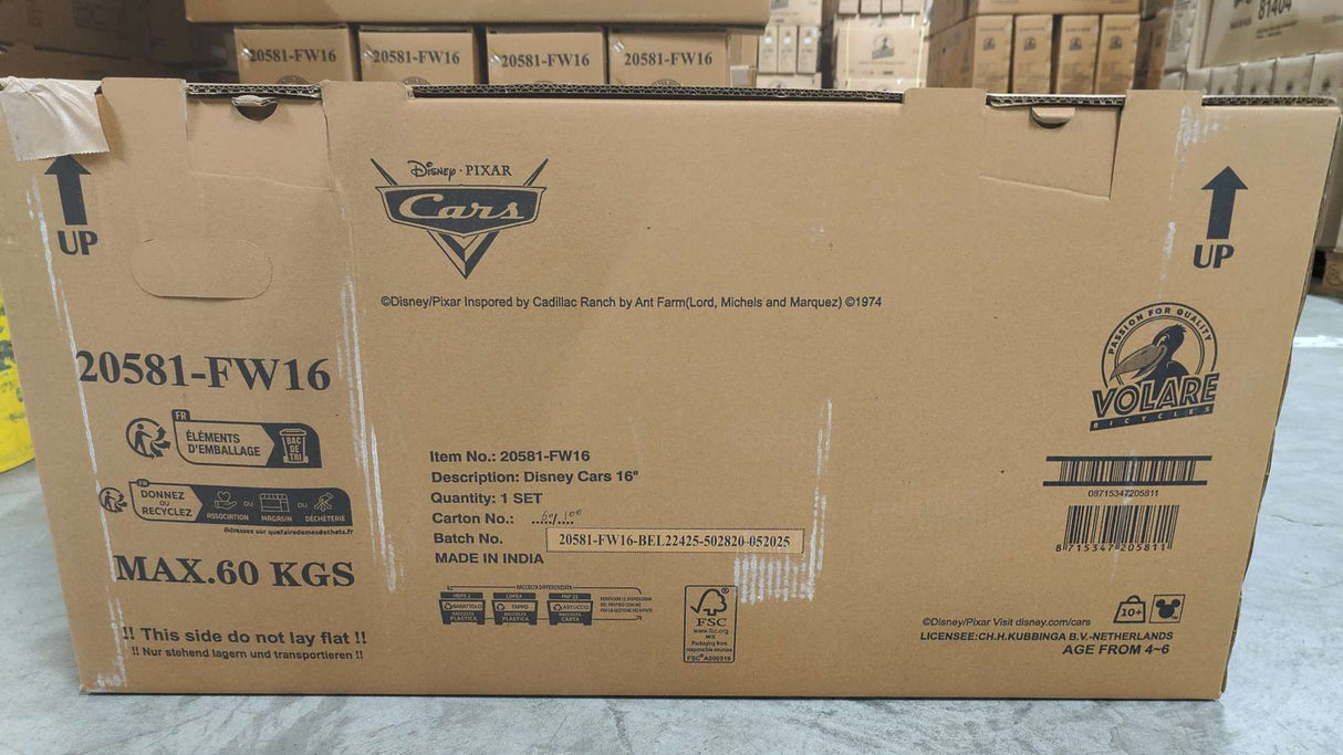 Volare Disney Cars Kinderfahrrad - Jungen - 16 Zoll - Rot - Zwei Handbremsen