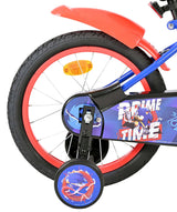 Buntes Kinderfahrrad mit rotem Hinterrad und Sonic-Motiv auf dem Rahmen