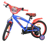 Buntes Kinderfahrrad in Blau und Rot mit Stützrädern