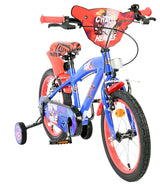 Blaues Kinderfahrrad mit roten Akzenten und Stützrädern