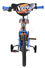 Kinderfahrrad in Blau und Orange mit Trainingstöpfen und sportlichem Design