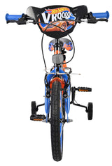Kinderfahrrad in Blau und Orange mit Trainingstöpfen und sportlichem Design