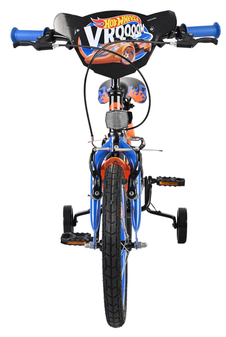Kinderfahrrad in Blau und Orange mit Trainingstöpfen und sportlichem Design