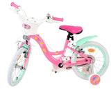 Rosa Kinderfahrrad mit weißen Reifen und pinken Griffen
