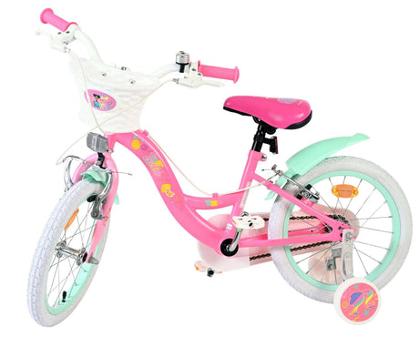 Rosa Kinderfahrrad mit weißen Reifen und pinken Griffen