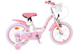 Rosa Kinderfahrrad mit Hello Kitty Design und Korb vorne