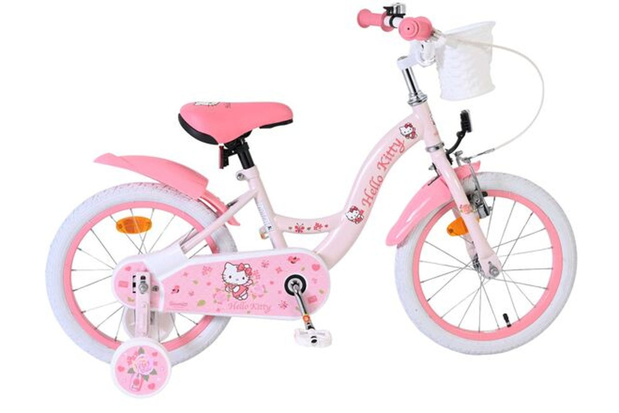 Rosa Kinderfahrrad mit Hello Kitty Design und Korb vorne