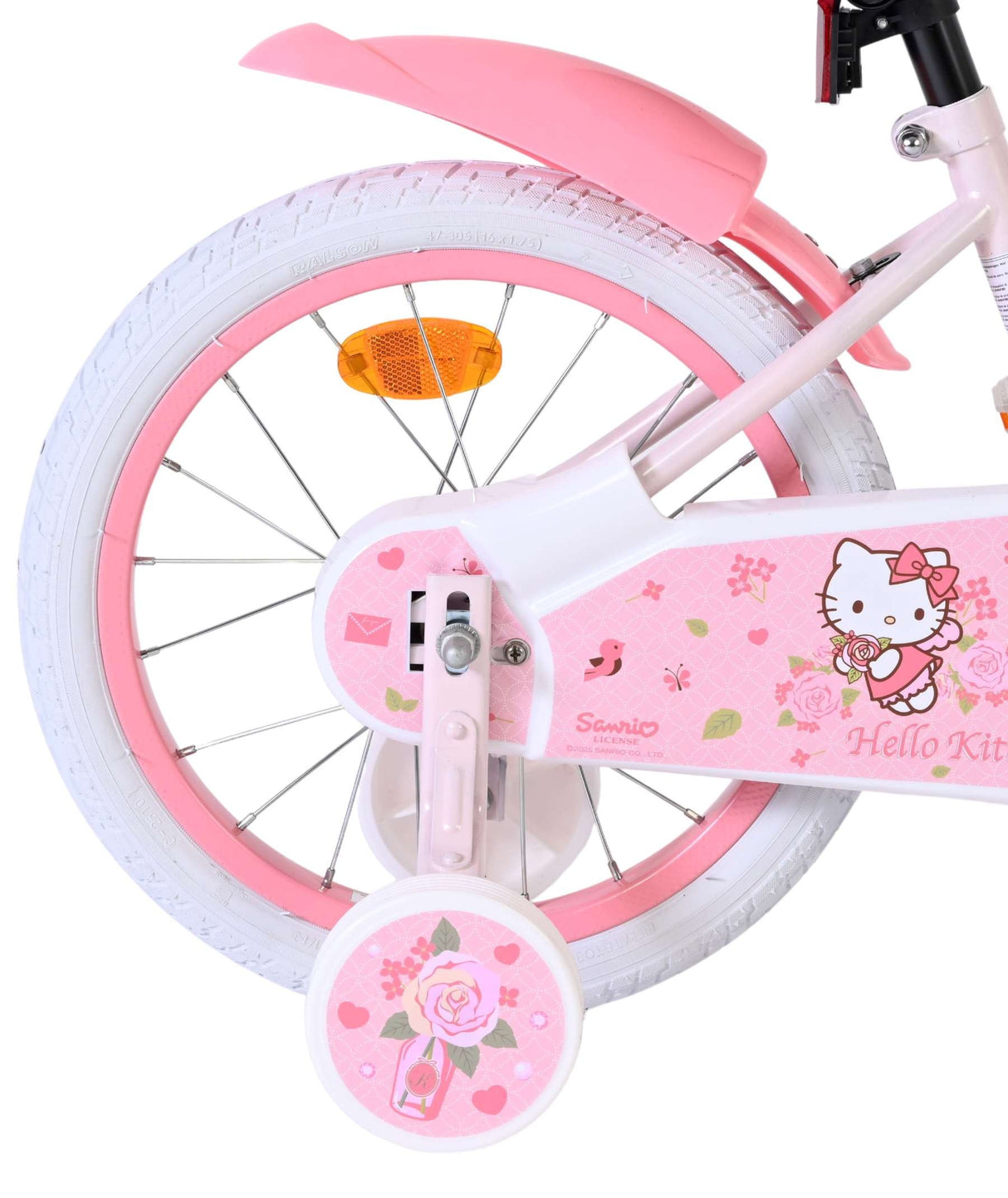 Rosa Kinderfahrrad mit Hello Kitty Design und weißen Reifen