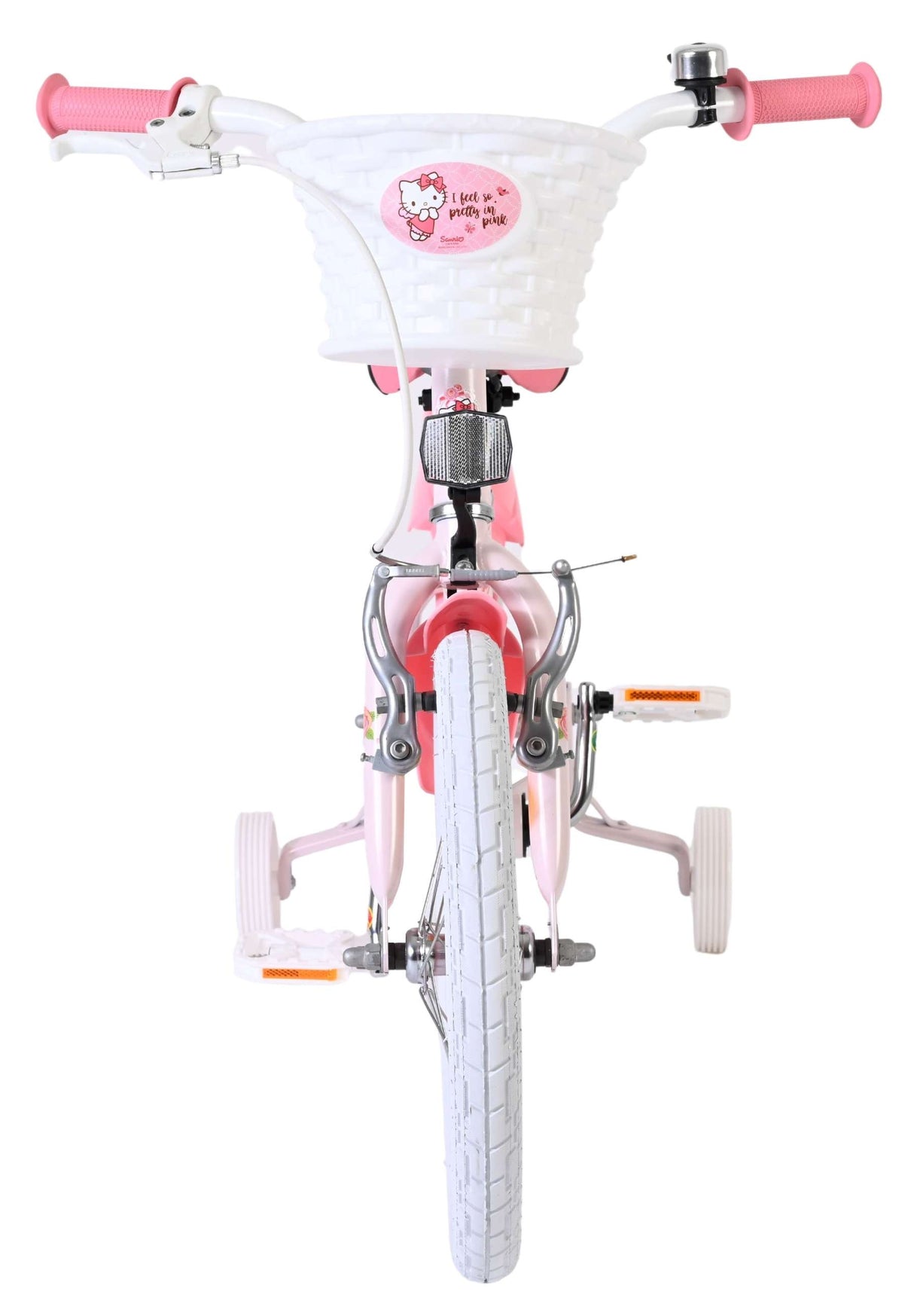 Rosa Kinderfahrrad mit Hello Kitty Korb und Trainingstöpfen