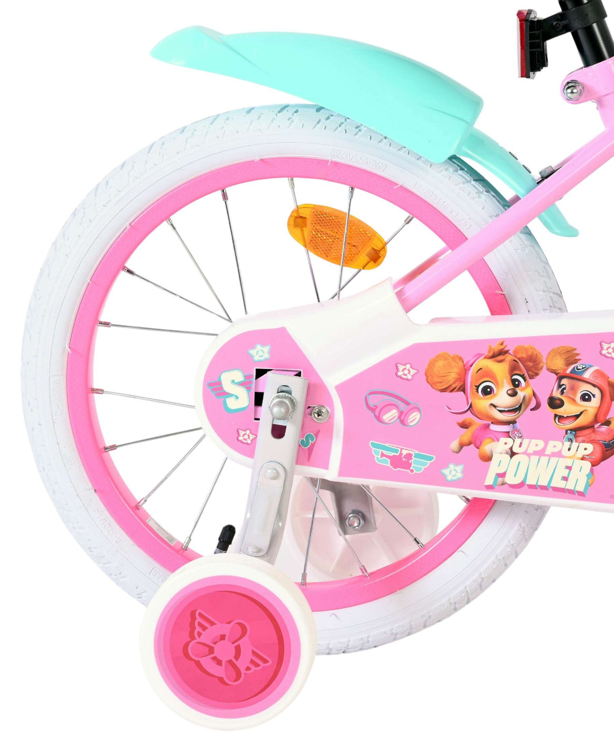 Volare Paw Patrol Kinderfahrrad Mädchen 16 Zoll Rosa mit abnehmbaren Stützrädern, Korb und Puppensitz