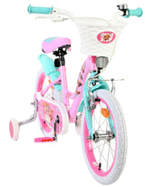 Kinderfahrrad in Pink und Türkis mit Korb und bunten Aufklebern