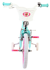 Kinderfahrrad in Türkis und Pink mit Korb und weißen Reifen