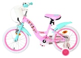 Kinderfahrrad in Pink und Türkis mit weißen Reifen und Korb