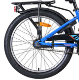 Blaues Fahrrad mit schwarzem Gepäckträger und stabiler Bereifung