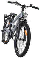 Jugendfahrrad in Grau mit schwarzem Rahmen und grünem Akzent