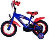 Blaues Kinderfahrrad mit roten Details und stabilen Reifen