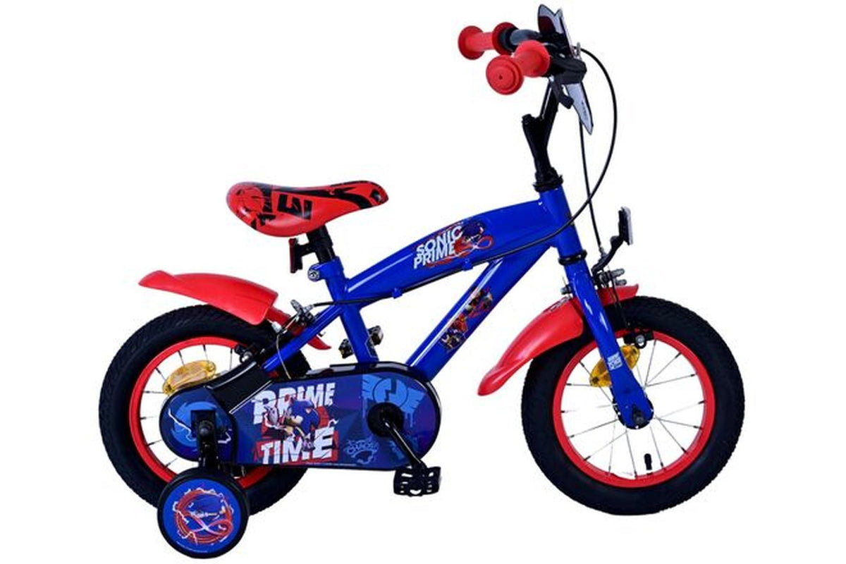 Blaues Kinderfahrrad mit roten Akzenten und Sonic-Design