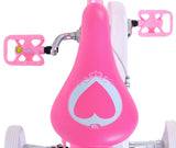 Rosa Kinderrad-Sattel mit Herzmotiv und pinken Pedalen