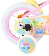 Buntes Kinderfahrrad mit pinken Reifen und Disney-Motiv