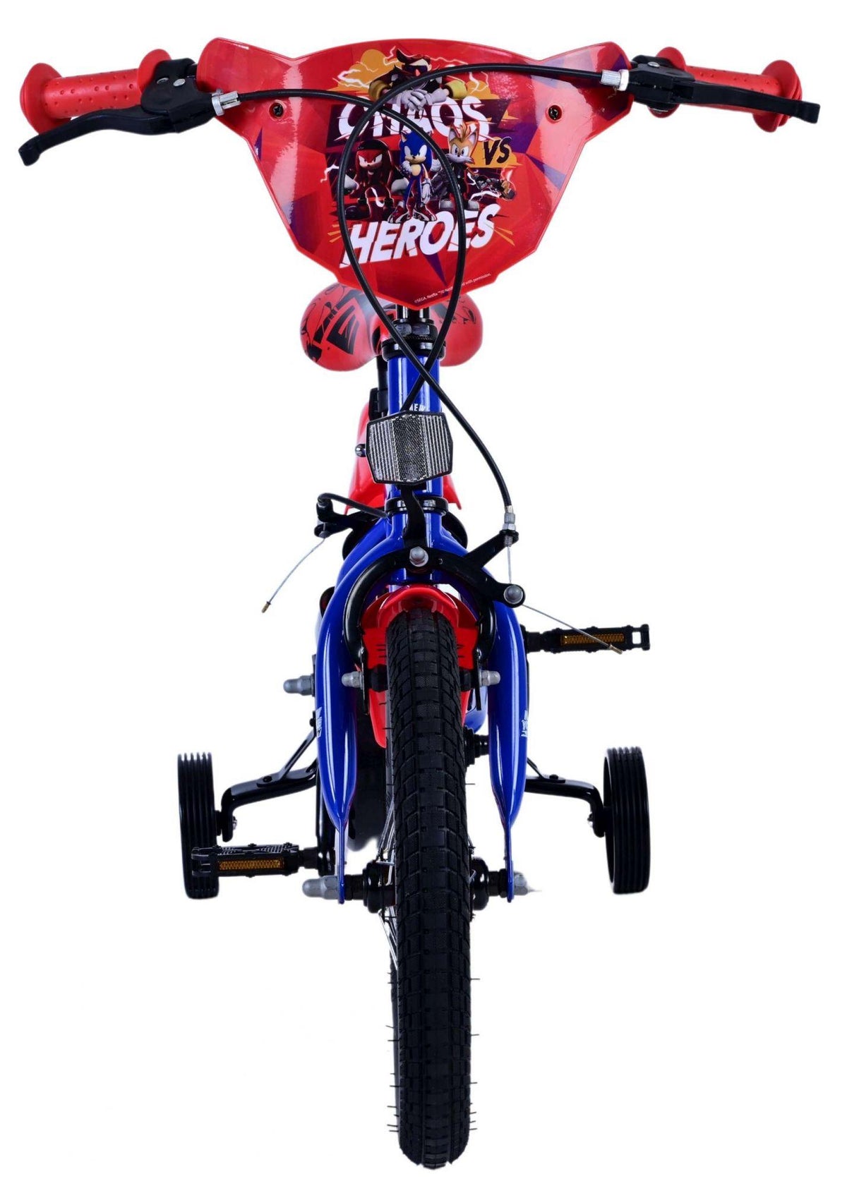 Buntes Kinderfahrrad mit Stützrädern und auffälligem Lenkerdesign